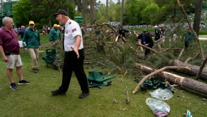 Storms bring down trees, halt play at Masters